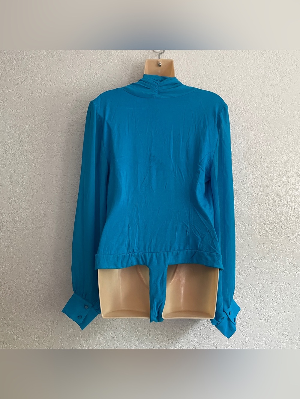NY&Co Eva Mendes Collection Turquoise Blue Draped Long Sleeve Bodysuit Large NWT - Picture 2 of 7